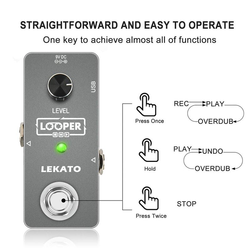 LEKATO Looper Guitar Effect Pedal LEKATO Looper Guitar Pedal 5 Min Unlimited Overdubs Loop Pedal - Image 4